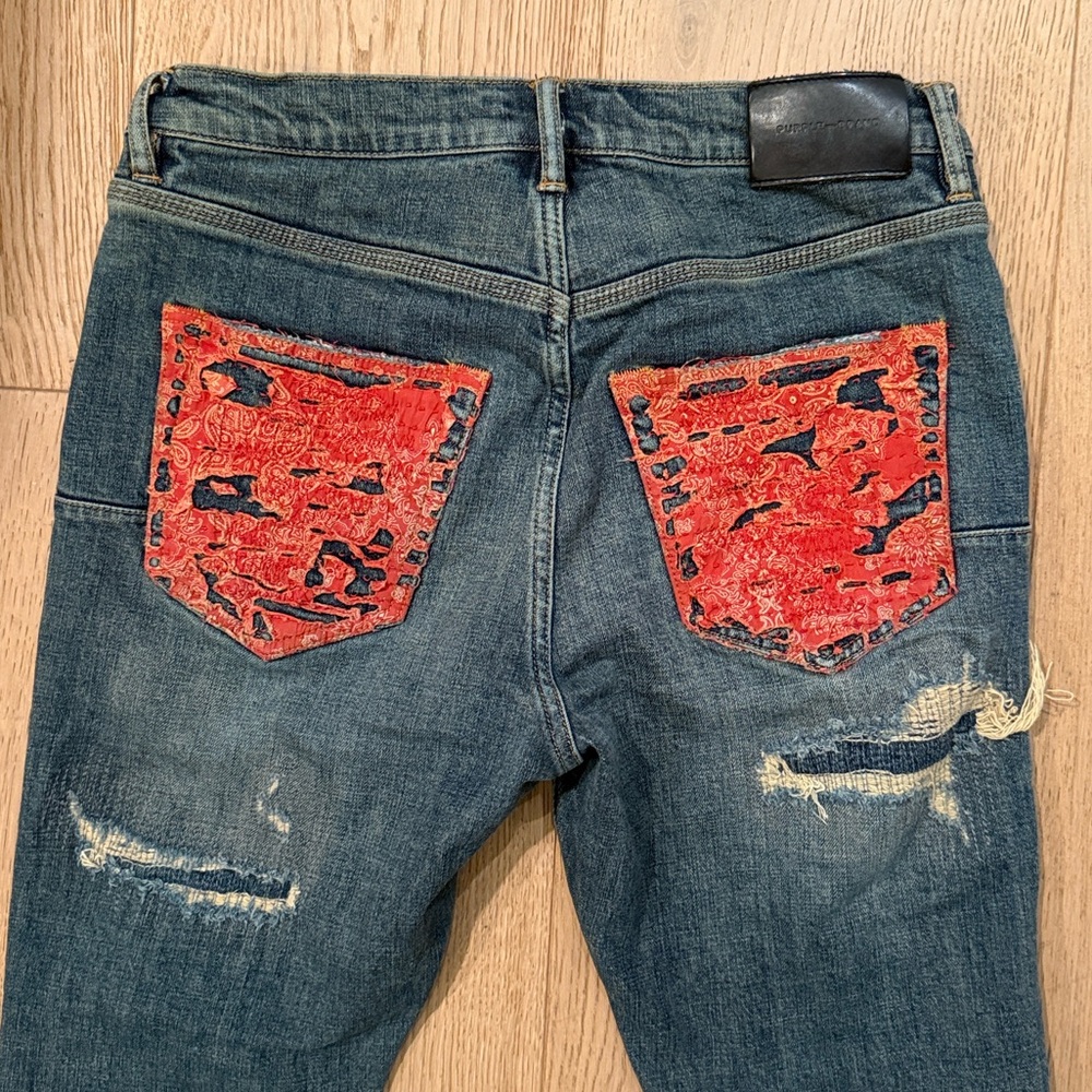 Purple Denim Mid Indigo Quilted Destroy Pocket Men’s Jeans